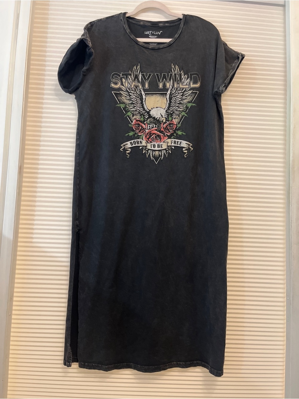 Stay Wild Black Graphic Midi Dress with Rose and Wing Motif